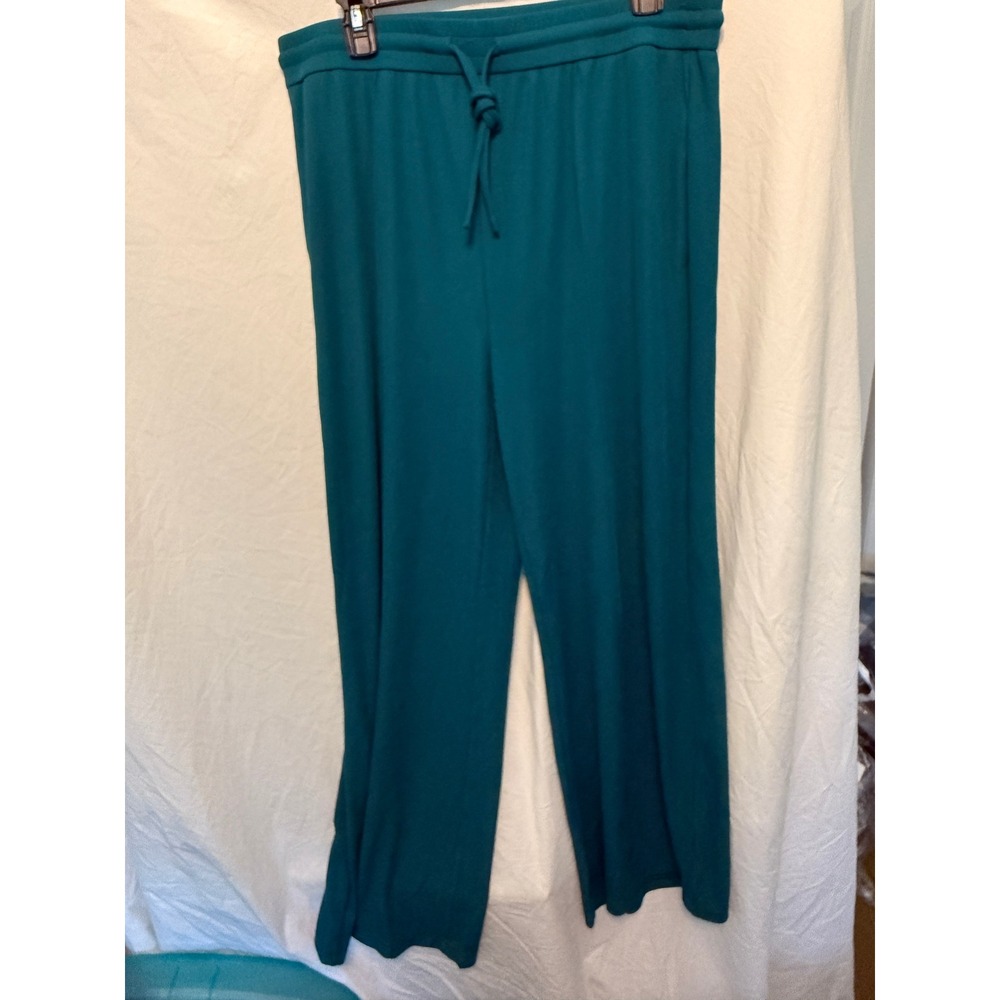 Teal Blue Ribbed Wide Leg Lounge Pants Drawstring Waistβ Pockets XL